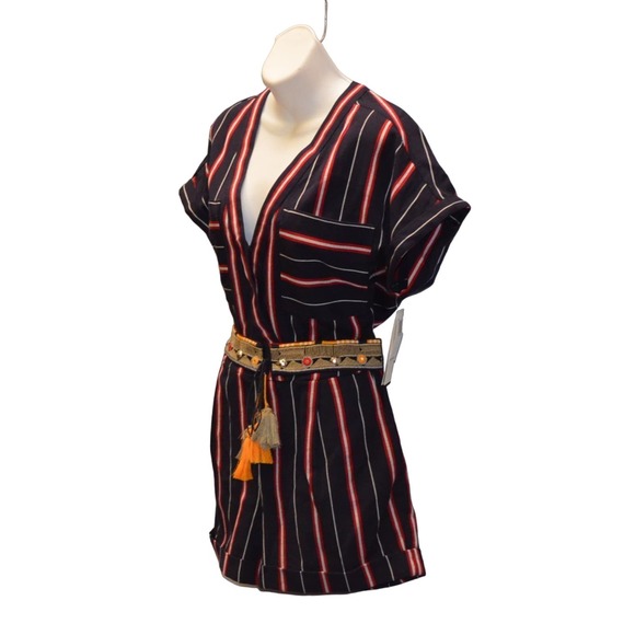B2 NEW FRENCH CONNECTION Hasan Cotton Navy Striped Studded Belt Romper Sz 2 $148 - Picture 1 of 5